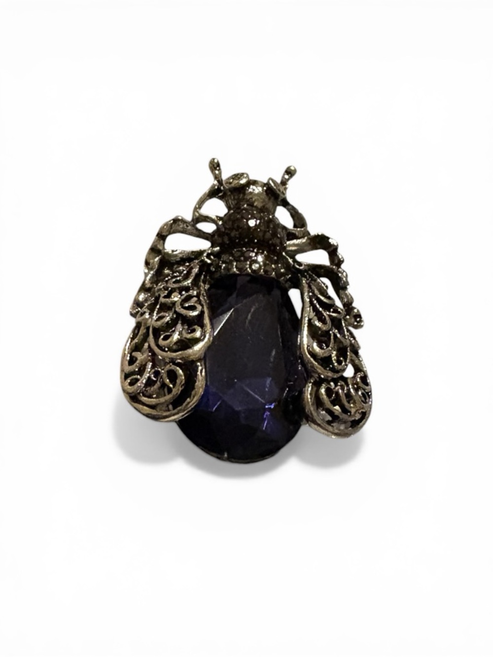 Vintage-Inspired Bee Brooch with Deep Purple Gem